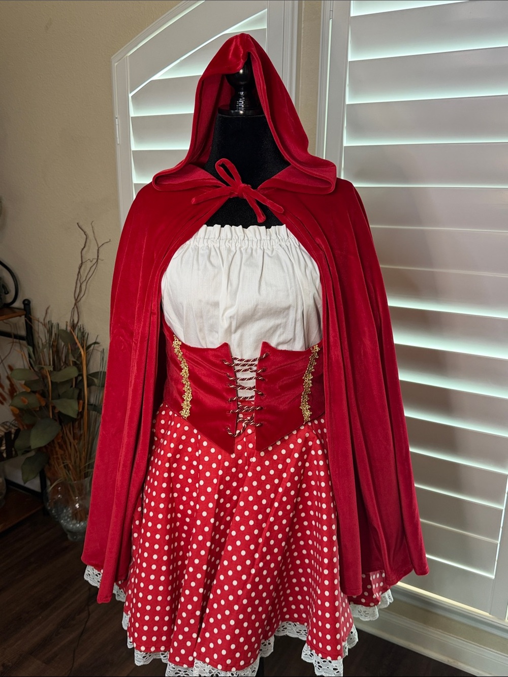 Homemade Women’s Little Red Riding Hood Halloween Costume with Corset & Hood